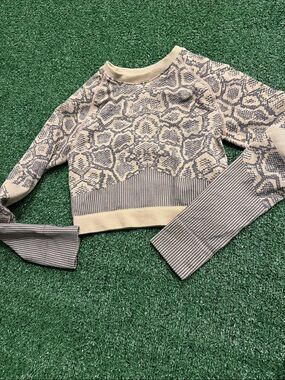 Beige Snake-Print Knit Crop Top